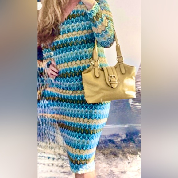 Miami Dress green and Gold blue Midi Dress Size Large - Picture 3 of 6